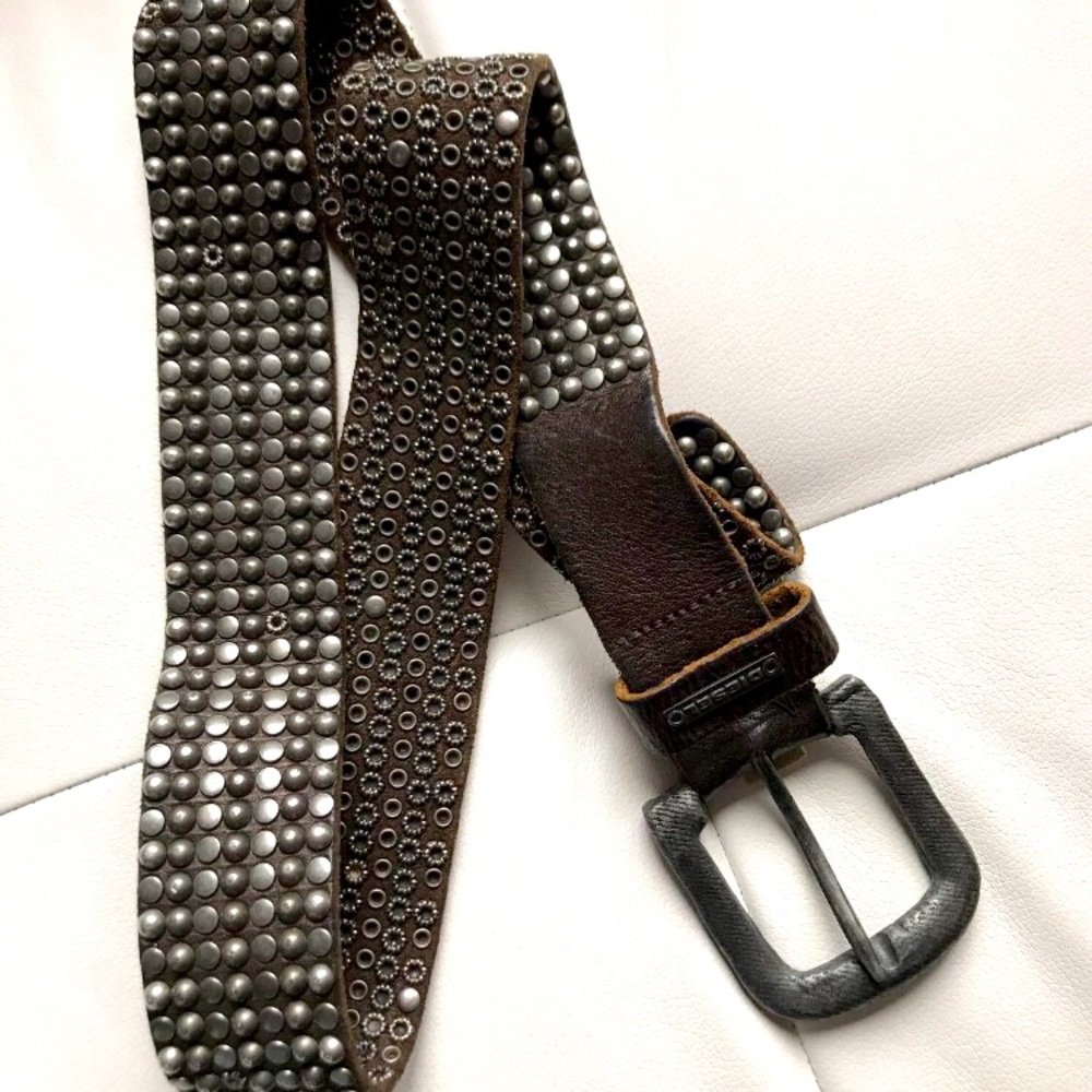 Diesel metallic belt leather